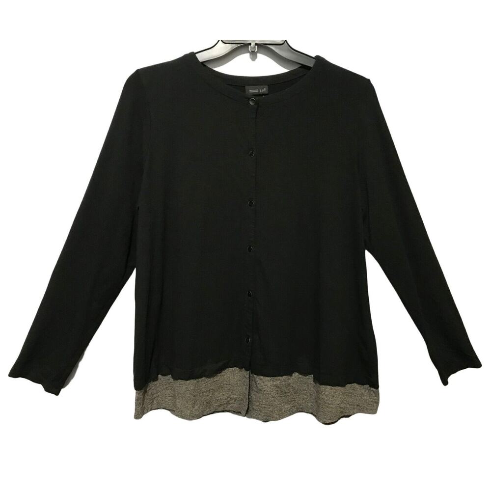 J Jill Wearever Size Large Black Grey Button Front Knit Tunic Top Layer